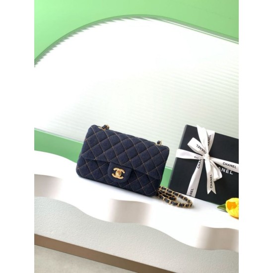 1:1 Replica Chanel Mini Rectangular Classic Flap Bag AS1116 dark blue denim Knockoff
