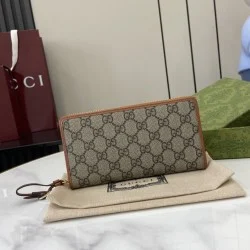 1:1 Replica Gucci GG Emblem Zip Around Wallet 821803/819122 Brown Knockoff