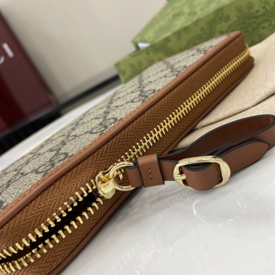1:1 Replica Gucci GG Emblem Zip Around Wallet 821803/819122 Brown Knockoff