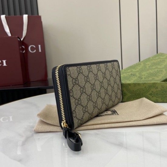 1:1 Replica Gucci GG Emblem Zip Around Wallet 821803/819122 Black Knockoff