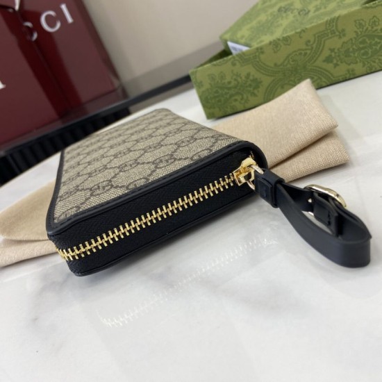 1:1 Replica Gucci GG Emblem Zip Around Wallet 821803/819122 Black Knockoff