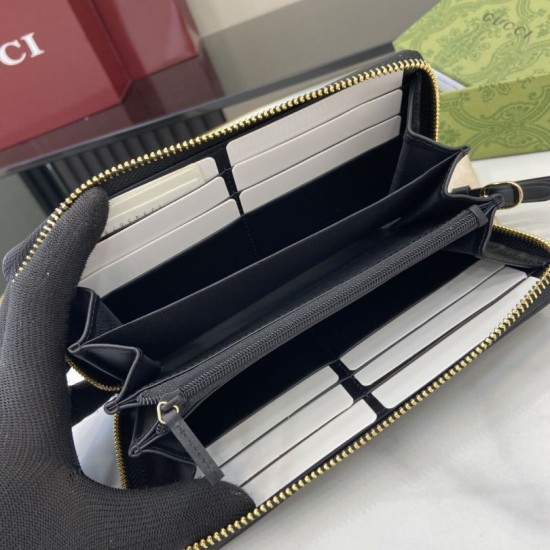 1:1 Replica Gucci GG Emblem Zip Around Wallet 821803/819122 Black Knockoff