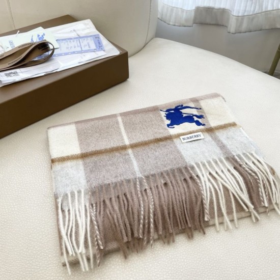 1:1 Replica Burberry Equestrian Knight Check Cashmere Scarf 32 x 180 cm Beige Knockoff