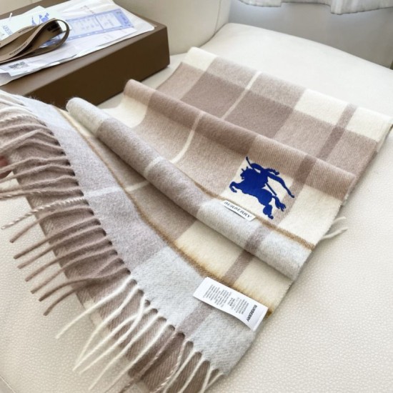 1:1 Replica Burberry Equestrian Knight Check Cashmere Scarf 32 x 180 cm Beige Knockoff