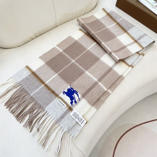 1:1 Replica Burberry Equestrian Knight Check Cashmere Scarf 32 x 180 cm Beige Knockoff