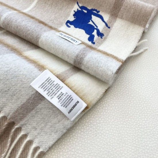 1:1 Replica Burberry Equestrian Knight Check Cashmere Scarf 32 x 180 cm Beige Knockoff