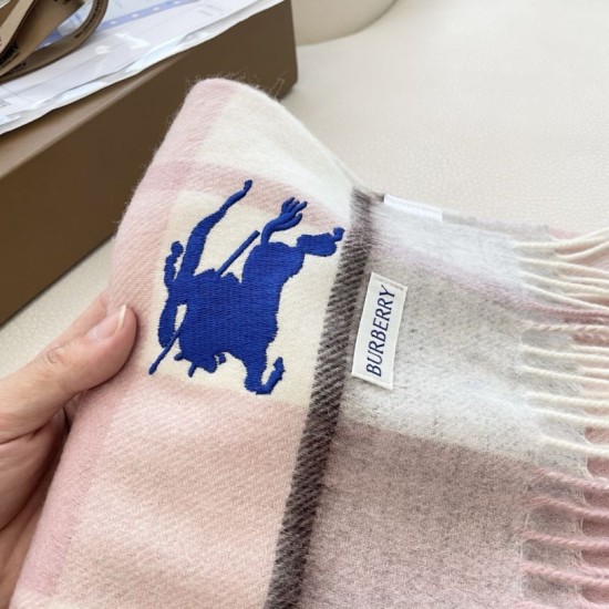 1:1 Replica Burberry Equestrian Knight Check Cashmere Scarf 32 x 180 cm Pink Knockoff