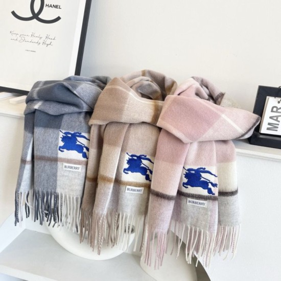 1:1 Replica Burberry Equestrian Knight Check Cashmere Scarf 32 x 180 cm Grey Knockoff