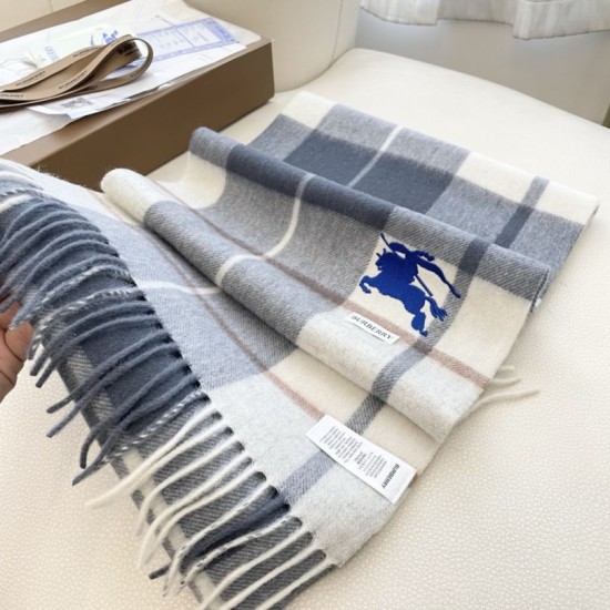 1:1 Replica Burberry Equestrian Knight Check Cashmere Scarf 32 x 180 cm Grey Knockoff