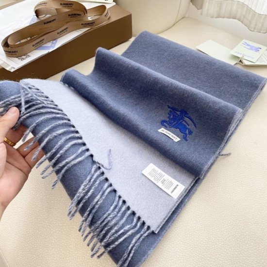 1:1 Replica Burberry Classic Reversible Cashmere Scarf 32 x 180 cm Blue/Grey Knockoff