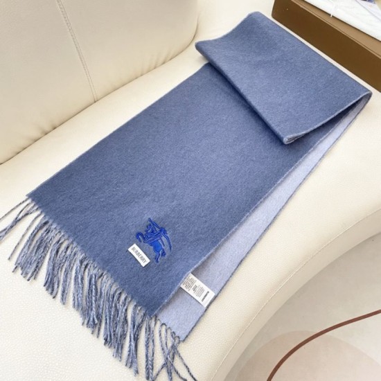 1:1 Replica Burberry Classic Reversible Cashmere Scarf 32 x 180 cm Blue/Grey Knockoff