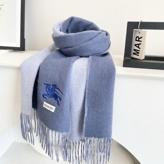 1:1 Replica Burberry Classic Reversible Cashmere Scarf 32 x 180 cm Blue/Grey Knockoff