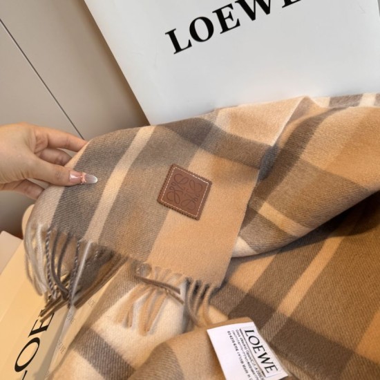 1:1 Replica Loewe reversible cashmere scarf with checkered pattern 30 x 180 cm brown Knockoff