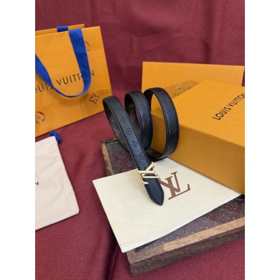 1:1 Replica Louis Vuitton Flowergram 20mm Reversible Belt with Gold LV Buckle Black Knockoff