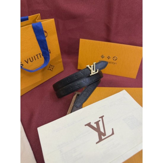 1:1 Replica Louis Vuitton Flowergram 20mm Reversible Belt with Gold LV Buckle Black Knockoff