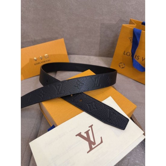 1:1 Replica Louis Vuitton 35mm Reversible Thin Leather Strap Black Gold Knockoff