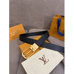 1:1 Replica Louis Vuitton 35mm Reversible Thin Leather Strap Black Gold Knockoff