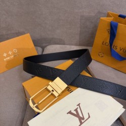 1:1 Replica Louis Vuitton 35mm Reversible Thin Leather Strap Black Gold Knockoff