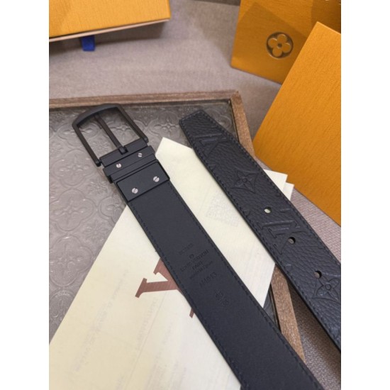 1:1 Replica Louis Vuitton 35mm Reversible Thin Leather Strap Black Knockoff