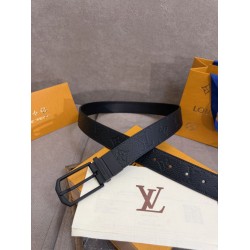 1:1 Replica Louis Vuitton 35mm Reversible Thin Leather Strap Black Knockoff