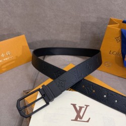 1:1 Replica Louis Vuitton 35mm Reversible Thin Leather Strap Black Knockoff