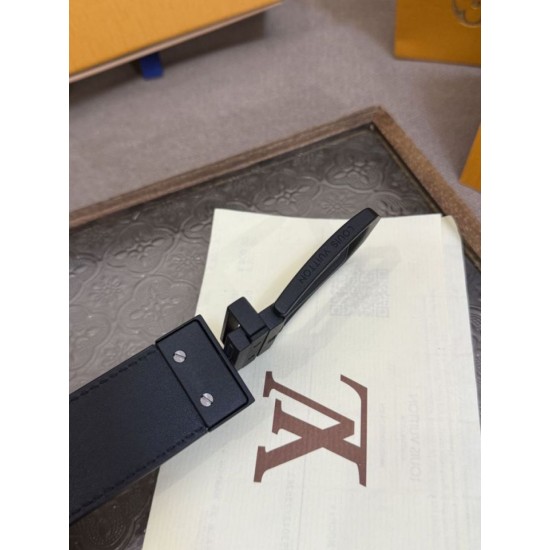 1:1 Replica Louis Vuitton 35mm Reversible Thin Leather Strap Black Knockoff