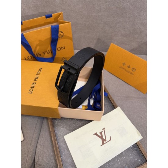 1:1 Replica Louis Vuitton 35mm Reversible Thin Leather Strap Black Knockoff