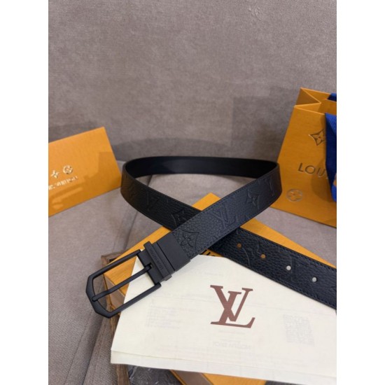 1:1 Replica Louis Vuitton 35mm Reversible Thin Leather Strap Black Knockoff
