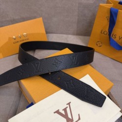 1:1 Replica Louis Vuitton 35mm Reversible Thin Leather Strap Black Silver Knockoff