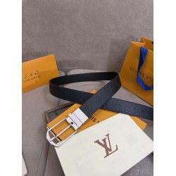 1:1 Replica Louis Vuitton 35mm Reversible Thin Leather Strap Black Silver Knockoff