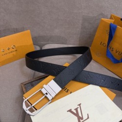 1:1 Replica Louis Vuitton 35mm Reversible Thin Leather Strap Black Silver Knockoff