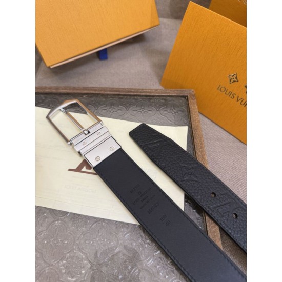 1:1 Replica Louis Vuitton 35mm Reversible Thin Leather Strap Black Silver Knockoff