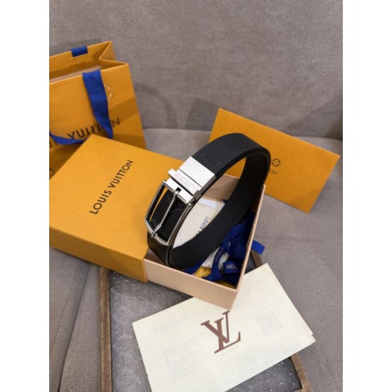 1:1 Replica Louis Vuitton 35mm Reversible Thin Leather Strap Black Silver Knockoff