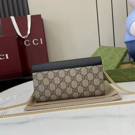 1:1 Replica Gucci GG Marmont Two-Tone Chain Wallet 546585 Brown/Black Knockoff