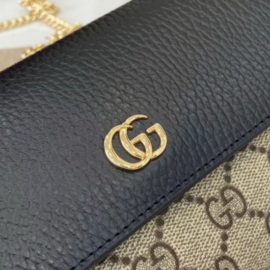 1:1 Replica Gucci GG Marmont Two-Tone Chain Wallet 546585 Brown/Black Knockoff