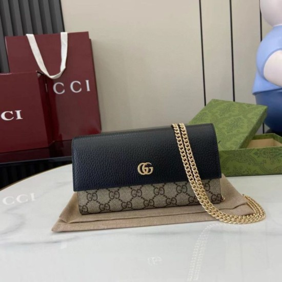 1:1 Replica Gucci GG Marmont Two-Tone Chain Wallet 546585 Brown/Black Knockoff