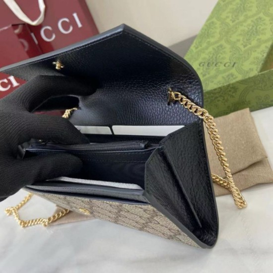 1:1 Replica Gucci GG Marmont Two-Tone Chain Wallet 546585 Brown/Black Knockoff