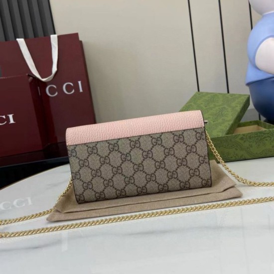 1:1 Replica Gucci GG Marmont Two-Tone Chain Wallet 546585 Brown/Pink Knockoff