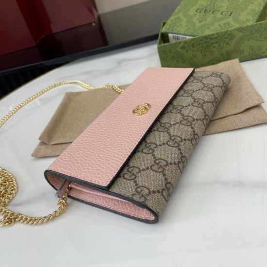 1:1 Replica Gucci GG Marmont Two-Tone Chain Wallet 546585 Brown/Pink Knockoff