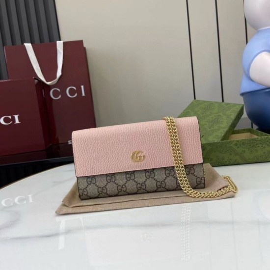 1:1 Replica Gucci GG Marmont Two-Tone Chain Wallet 546585 Brown/Pink Knockoff