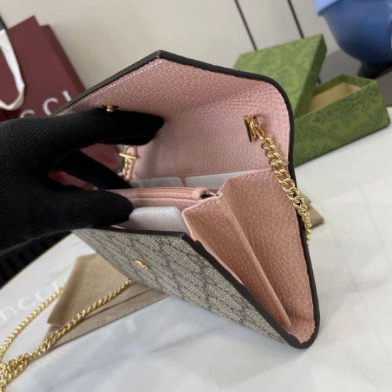 1:1 Replica Gucci GG Marmont Two-Tone Chain Wallet 546585 Brown/Pink Knockoff