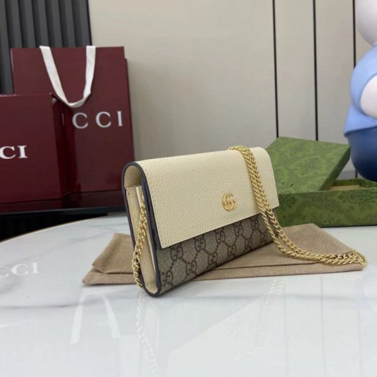 1:1 Replica Gucci GG Marmont Two-Tone Chain Wallet 546585 Brown/White Knockoff