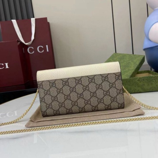 1:1 Replica Gucci GG Marmont Two-Tone Chain Wallet 546585 Brown/White Knockoff