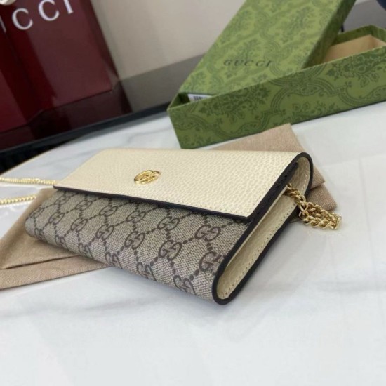 1:1 Replica Gucci GG Marmont Two-Tone Chain Wallet 546585 Brown/White Knockoff