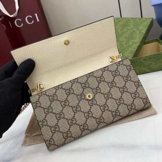 1:1 Replica Gucci GG Marmont Two-Tone Chain Wallet 546585 Brown/White Knockoff