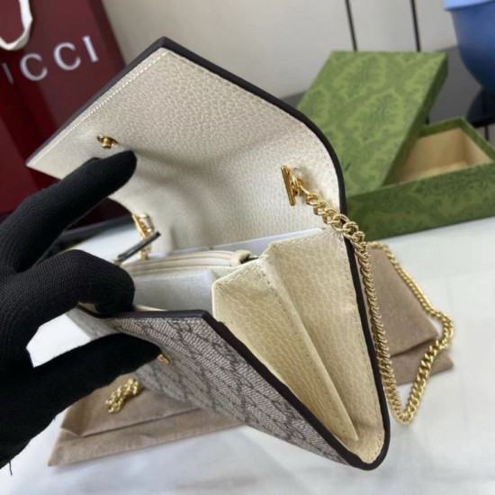 1:1 Replica Gucci GG Marmont Two-Tone Chain Wallet 546585 Brown/White Knockoff