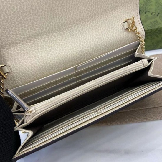 1:1 Replica Gucci GG Marmont Two-Tone Chain Wallet 546585 Brown/White Knockoff