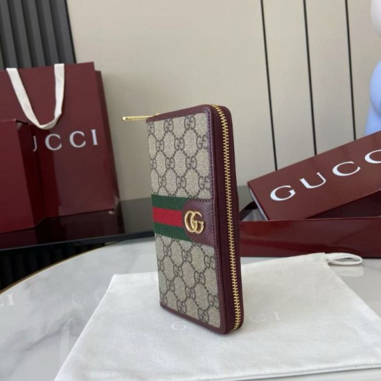 1:1 Replica Gucci Ophidia Zip Around Wallet 838619 Burgundy Knockoff