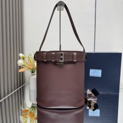 1:1 Replica Prada Buckle Bucket Bags Burgundy Knockoff