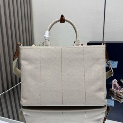1:1 Replica Prada Jardinière Extra Large Cotton Canvas Tote Bag Beige Knockoff
